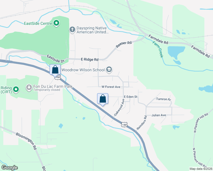 map of restaurants, bars, coffee shops, grocery stores, and more near 121 West Forest Avenue in East Peoria