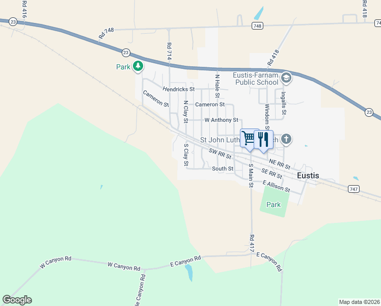 map of restaurants, bars, coffee shops, grocery stores, and more near 107 South Hamilton Street in Eustis