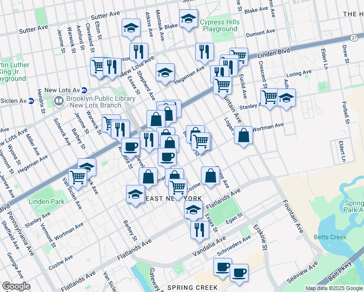 map of restaurants, bars, coffee shops, grocery stores, and more near 921 Shepherd Avenue in Brooklyn