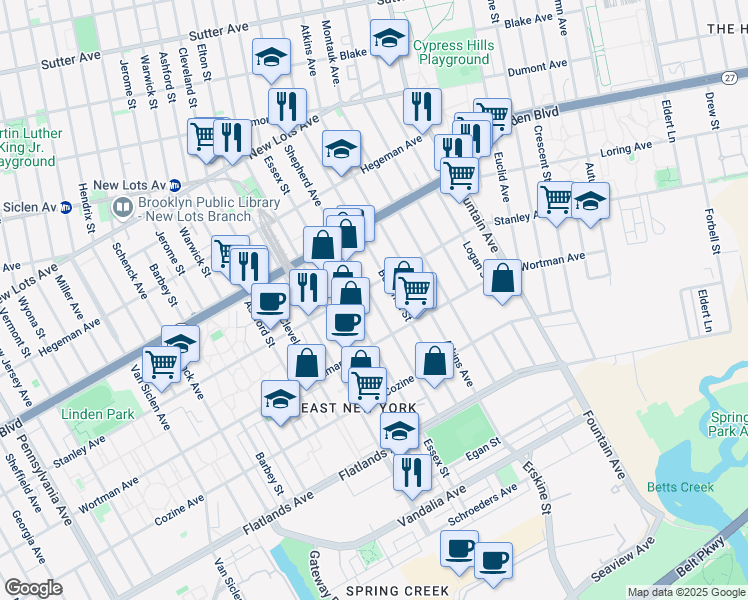 map of restaurants, bars, coffee shops, grocery stores, and more near 921 Shepherd Avenue in Brooklyn