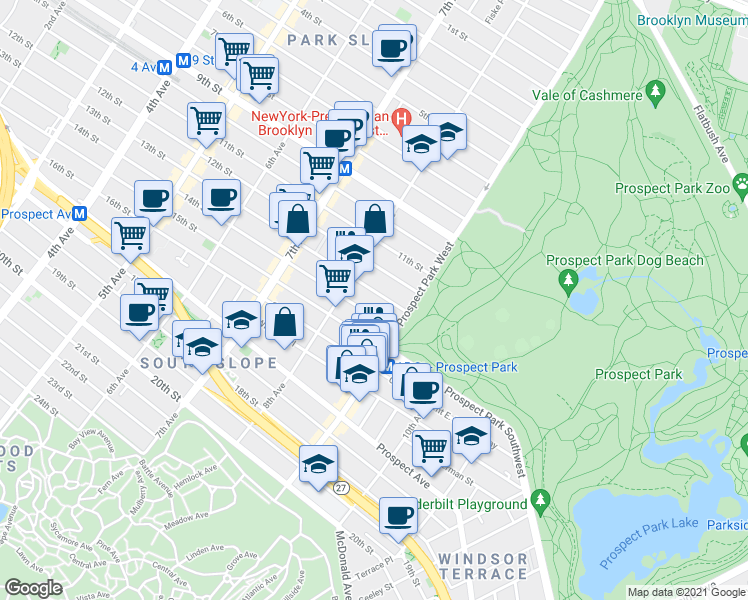 map of restaurants, bars, coffee shops, grocery stores, and more near 481 14th Street in Brooklyn