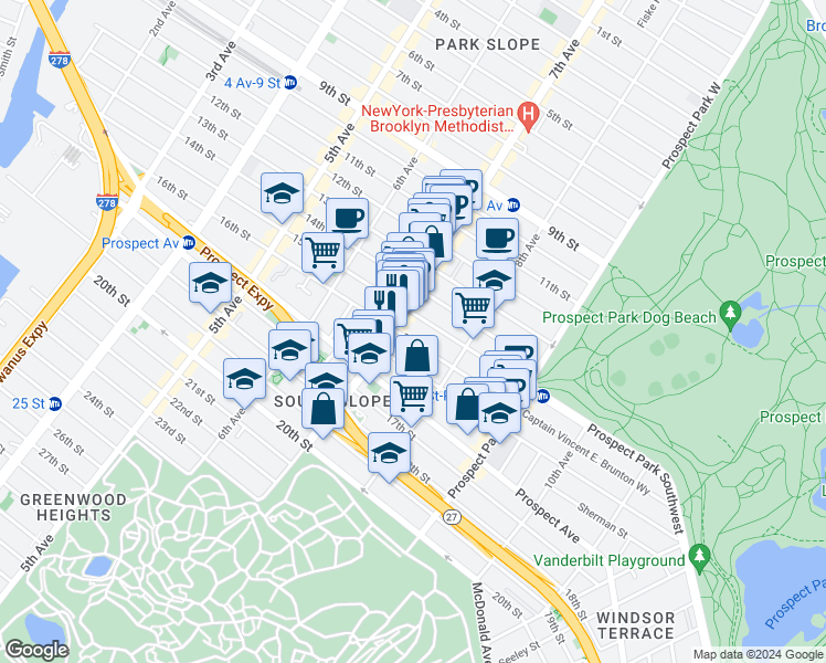 map of restaurants, bars, coffee shops, grocery stores, and more near in Brooklyn