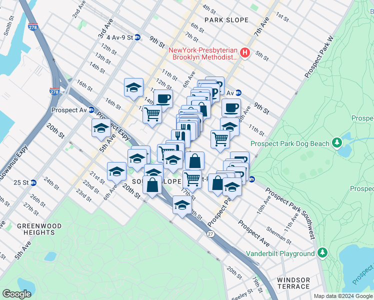map of restaurants, bars, coffee shops, grocery stores, and more near in Brooklyn