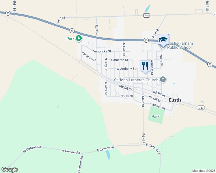 map of restaurants, bars, coffee shops, grocery stores, and more near 100 South Clay Street in Eustis