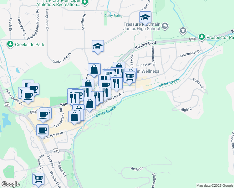 map of restaurants, bars, coffee shops, grocery stores, and more near 1893 Prospector Avenue in Park City