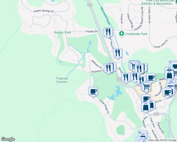 map of restaurants, bars, coffee shops, grocery stores, and more near 2083 Three Kings Court in Park City