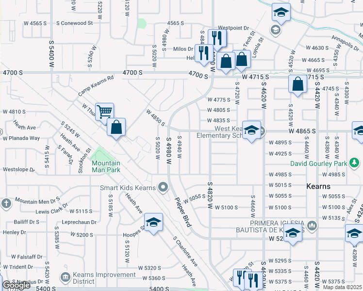 map of restaurants, bars, coffee shops, grocery stores, and more near 4903 South 4940 West in Kearns