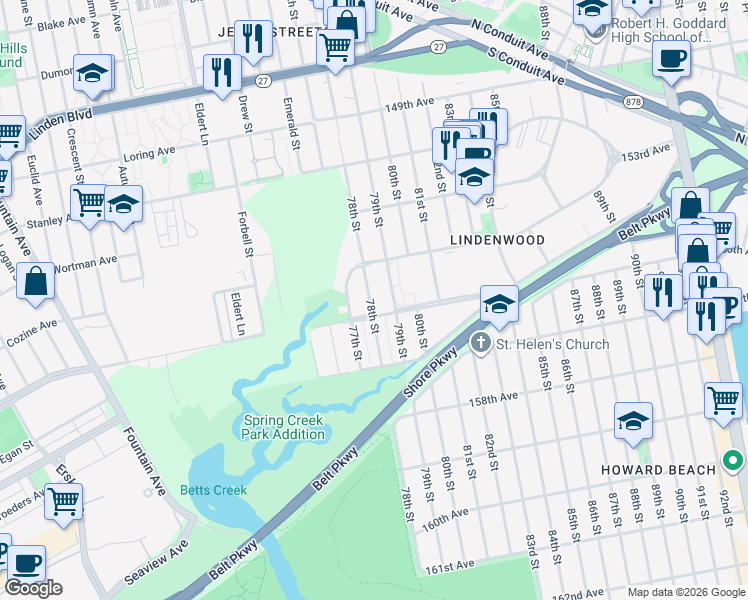 map of restaurants, bars, coffee shops, grocery stores, and more near in Queens
