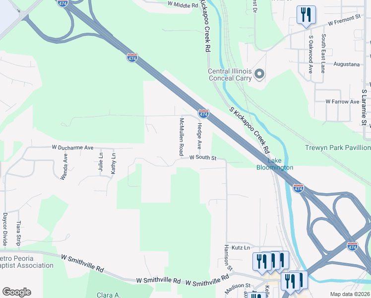 map of restaurants, bars, coffee shops, grocery stores, and more near 4162-4244 West South Street in Bartonville