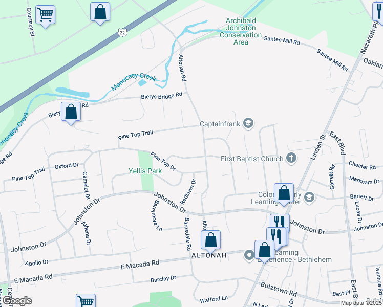 map of restaurants, bars, coffee shops, grocery stores, and more near 850 Laurel Drive in Bethlehem