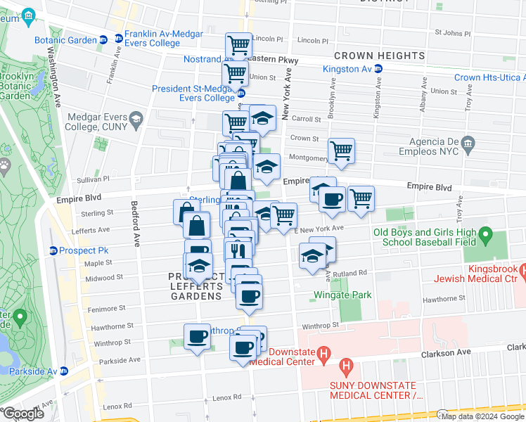 map of restaurants, bars, coffee shops, grocery stores, and more near 379 Lincoln Road in Brooklyn