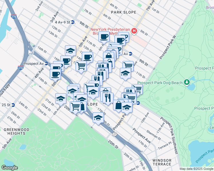 map of restaurants, bars, coffee shops, grocery stores, and more near in Brooklyn