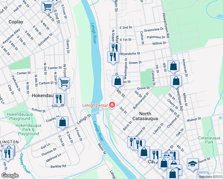 map of restaurants, bars, coffee shops, grocery stores, and more near 1341 3rd Street in Catasauqua