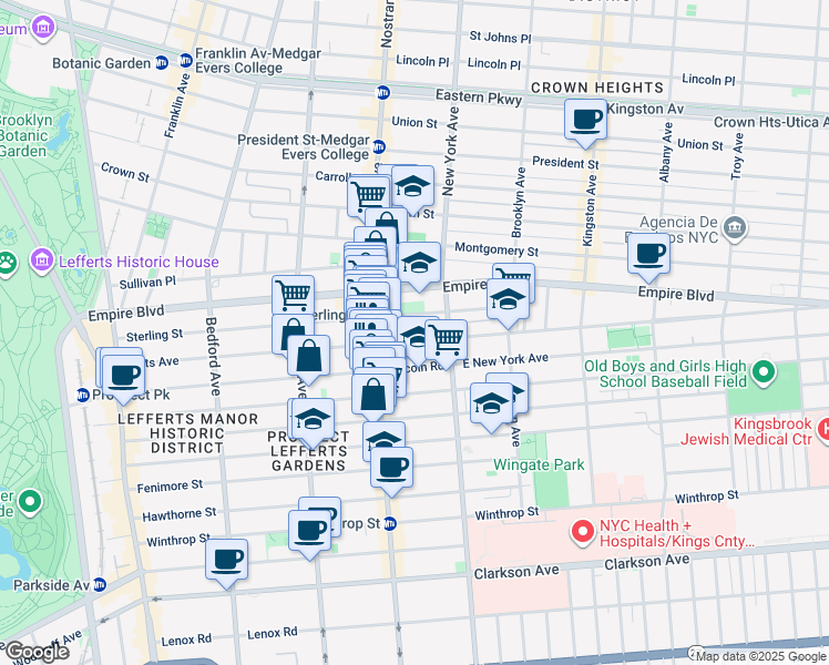 map of restaurants, bars, coffee shops, grocery stores, and more near 379 Lincoln Road in Brooklyn