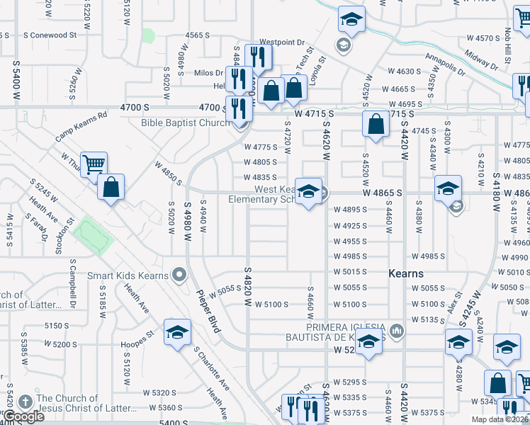 map of restaurants, bars, coffee shops, grocery stores, and more near 4775 West 4895 South in Salt Lake City