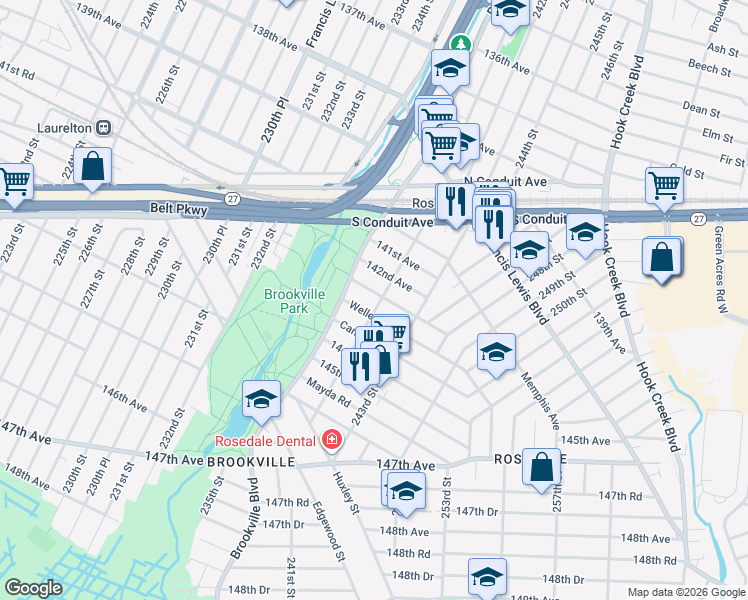 map of restaurants, bars, coffee shops, grocery stores, and more near 24102 Weller Avenue in Queens