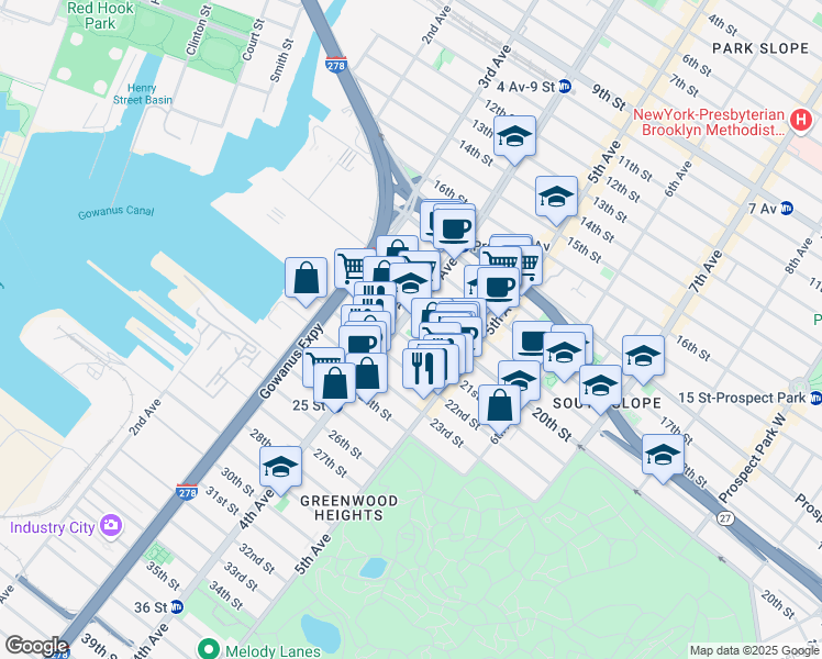 map of restaurants, bars, coffee shops, grocery stores, and more near 659 4th Avenue in Brooklyn