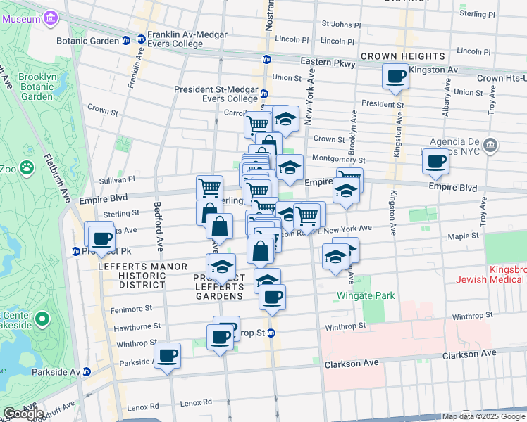 map of restaurants, bars, coffee shops, grocery stores, and more near 379 Lincoln Road in Brooklyn