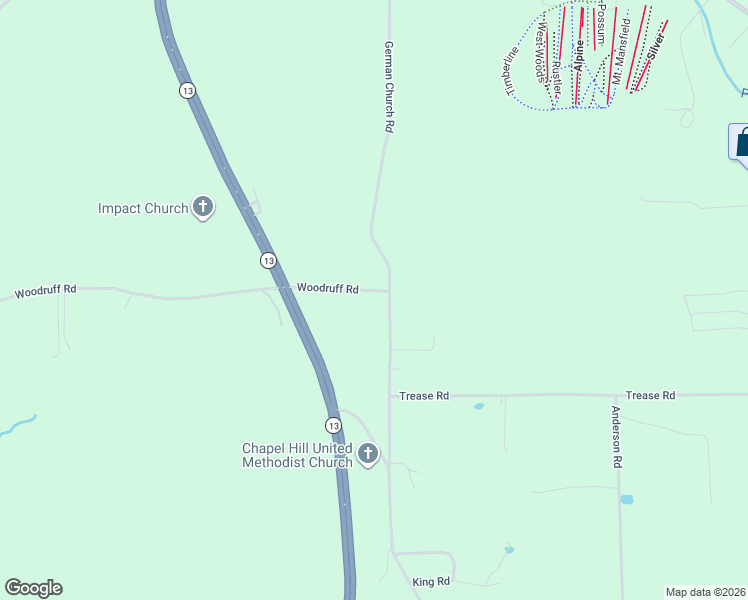 map of restaurants, bars, coffee shops, grocery stores, and more near 3514 German Church Road in Mansfield