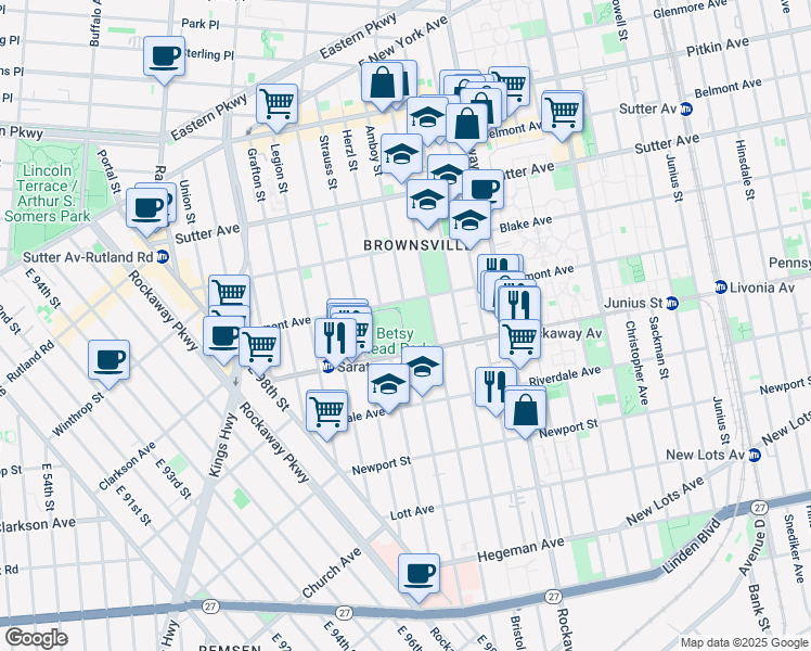 map of restaurants, bars, coffee shops, grocery stores, and more near 720 Thomas S Boyland Street in Brooklyn