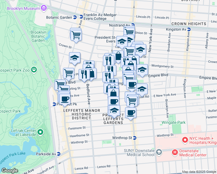 map of restaurants, bars, coffee shops, grocery stores, and more near 394 Rogers Avenue in Brooklyn
