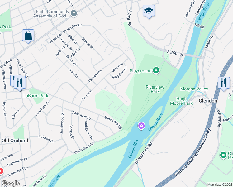 map of restaurants, bars, coffee shops, grocery stores, and more near 164 Grandview Drive in Easton