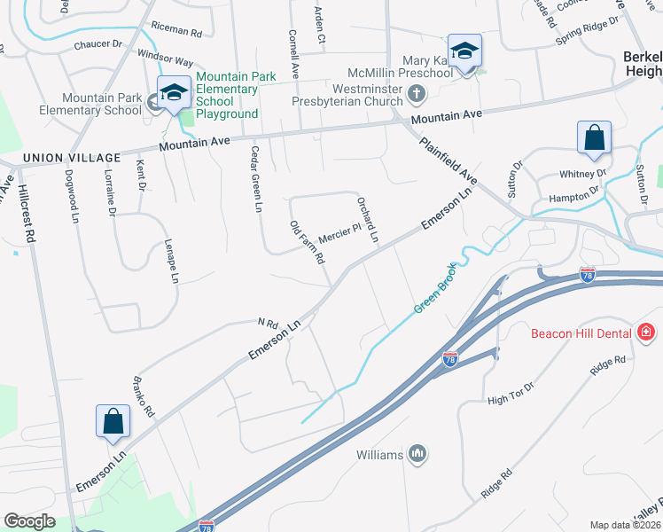 map of restaurants, bars, coffee shops, grocery stores, and more near 46 Mercier Place in Berkeley Heights