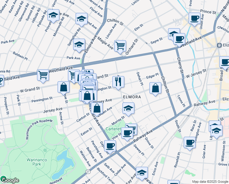 map of restaurants, bars, coffee shops, grocery stores, and more near 435 West End Avenue in Elizabeth