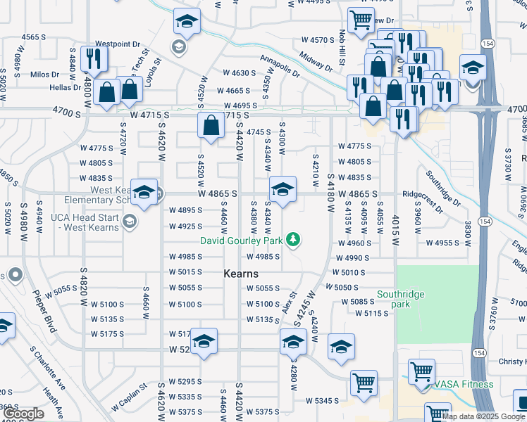 map of restaurants, bars, coffee shops, grocery stores, and more near 4900 South 4340 West in Kearns