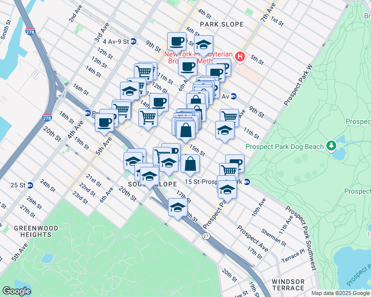 map of restaurants, bars, coffee shops, grocery stores, and more near in Brooklyn