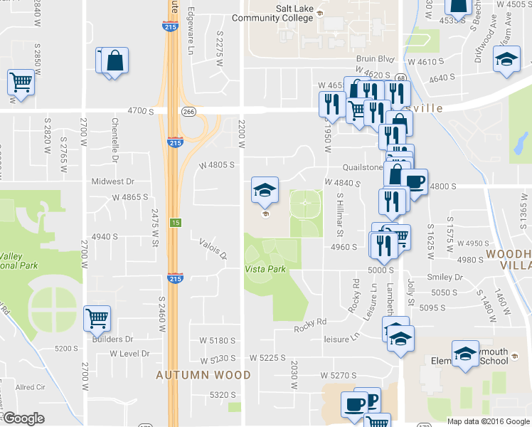 map of restaurants, bars, coffee shops, grocery stores, and more near 4925 South 2200 West in Salt Lake City