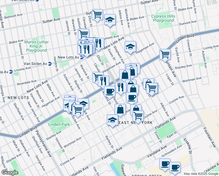 map of restaurants, bars, coffee shops, grocery stores, and more near 792 Elton Street in Brooklyn