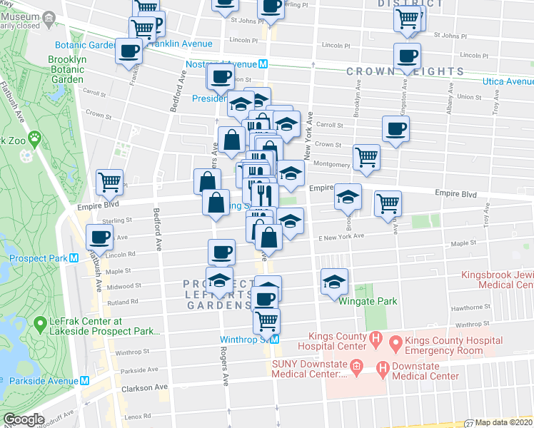 map of restaurants, bars, coffee shops, grocery stores, and more near 329 Sterling Street in Brooklyn