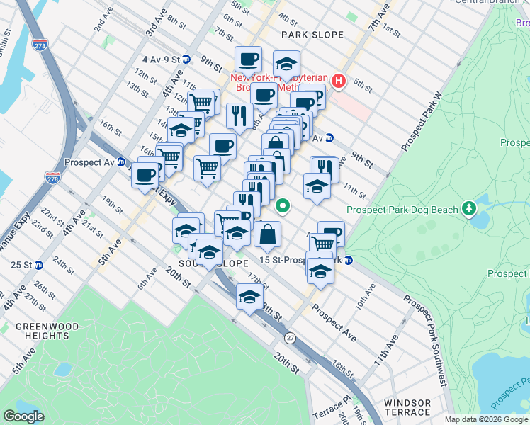 map of restaurants, bars, coffee shops, grocery stores, and more near in Brooklyn