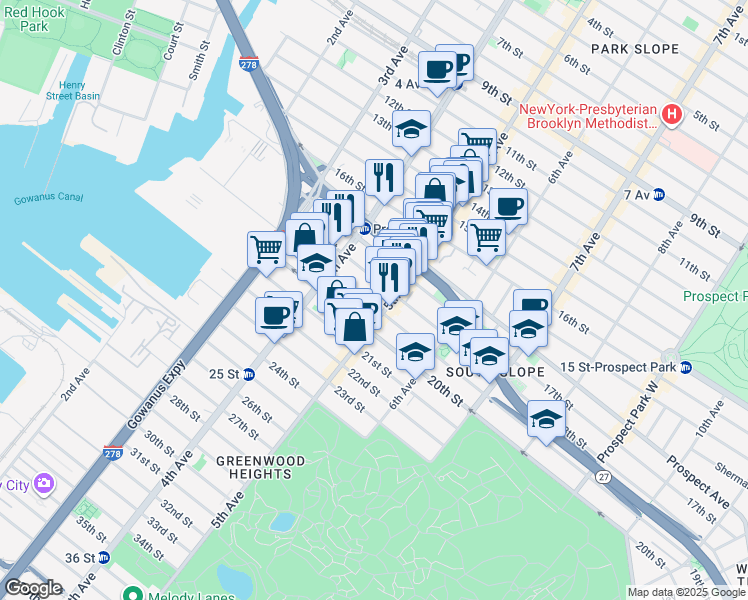 map of restaurants, bars, coffee shops, grocery stores, and more near in Brooklyn