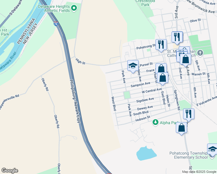 map of restaurants, bars, coffee shops, grocery stores, and more near 978 North Boulevard in Phillipsburg