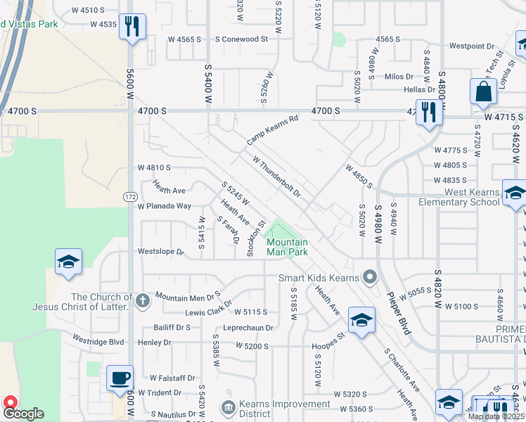 map of restaurants, bars, coffee shops, grocery stores, and more near 4865 Townsend Way in Salt Lake City