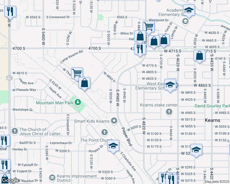 map of restaurants, bars, coffee shops, grocery stores, and more near 4894 South 4980 West in Kearns