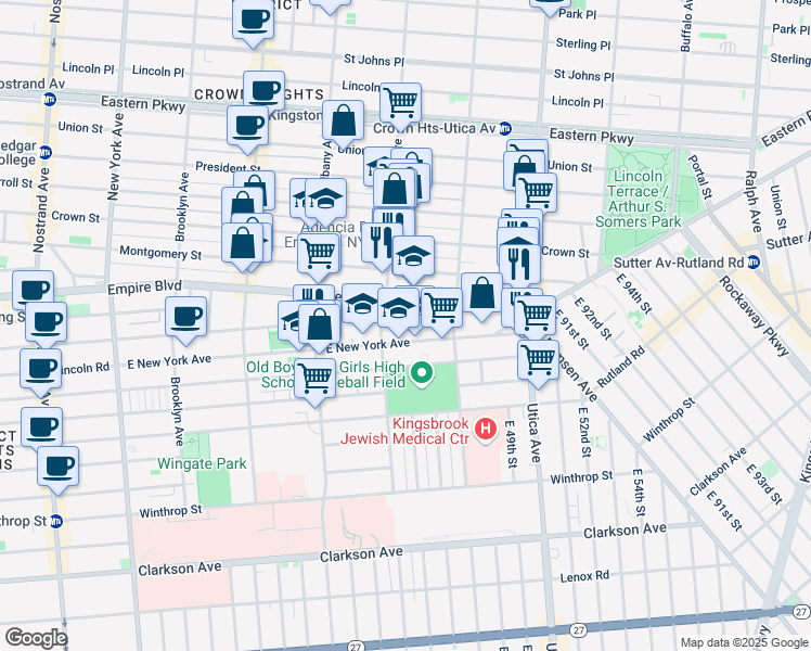 map of restaurants, bars, coffee shops, grocery stores, and more near 742 Lefferts Avenue in Brooklyn