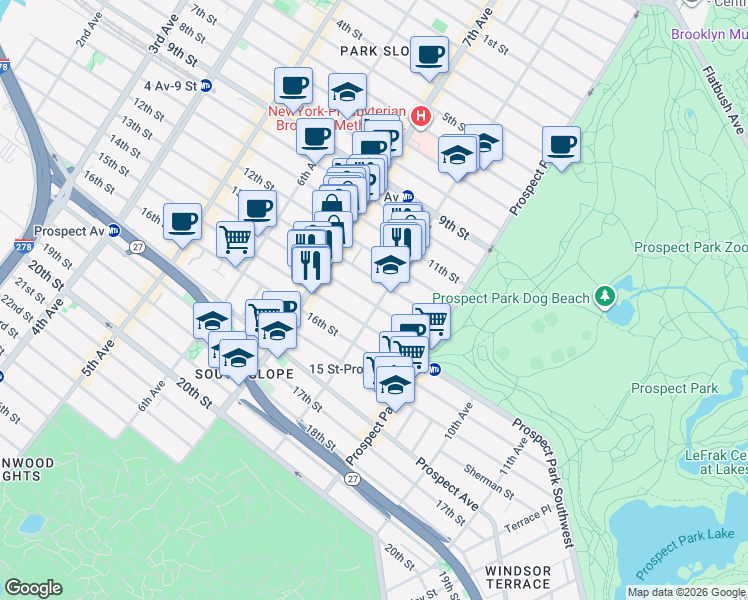 map of restaurants, bars, coffee shops, grocery stores, and more near 1320 8th Avenue in Brooklyn