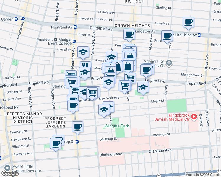 map of restaurants, bars, coffee shops, grocery stores, and more near 489 Brooklyn Avenue in Brooklyn