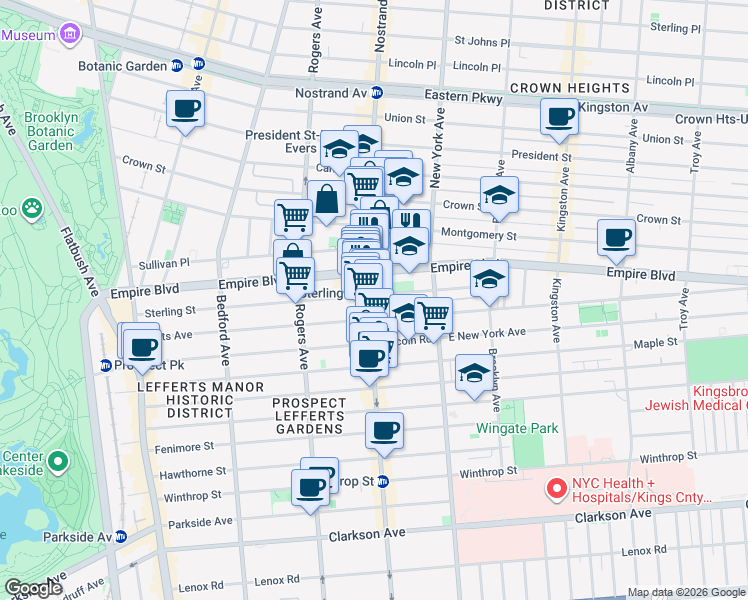 map of restaurants, bars, coffee shops, grocery stores, and more near 308 Sterling Street in Brooklyn