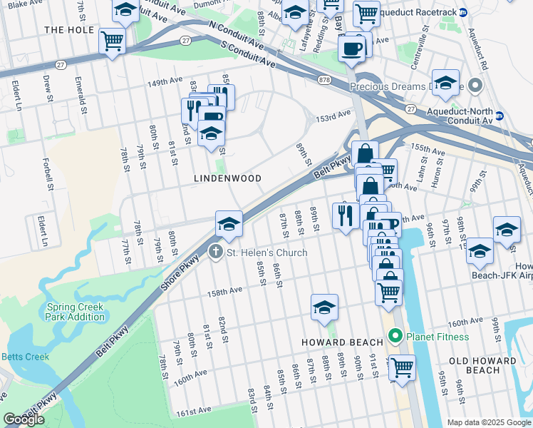 map of restaurants, bars, coffee shops, grocery stores, and more near 86th St & Shore Pkwy in Queens