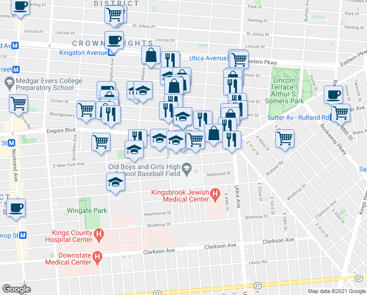 map of restaurants, bars, coffee shops, grocery stores, and more near 770 Empire Boulevard in Brooklyn