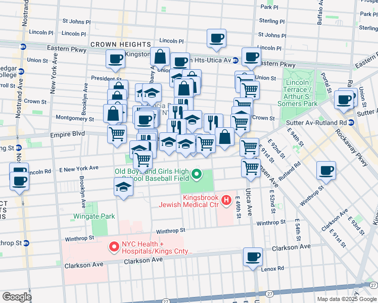 map of restaurants, bars, coffee shops, grocery stores, and more near 770 Empire Boulevard in Brooklyn