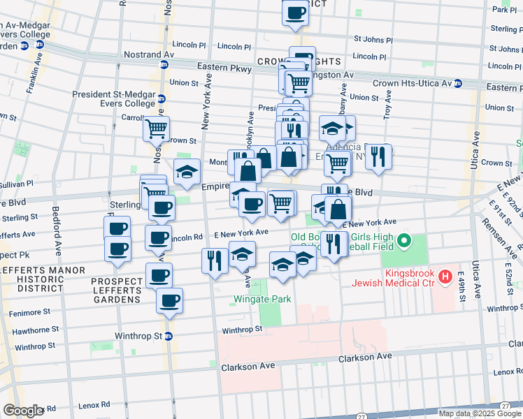 map of restaurants, bars, coffee shops, grocery stores, and more near 21 Lamont Court in Brooklyn