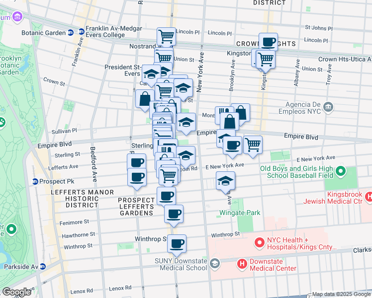 map of restaurants, bars, coffee shops, grocery stores, and more near 400 Empire Boulevard in Brooklyn