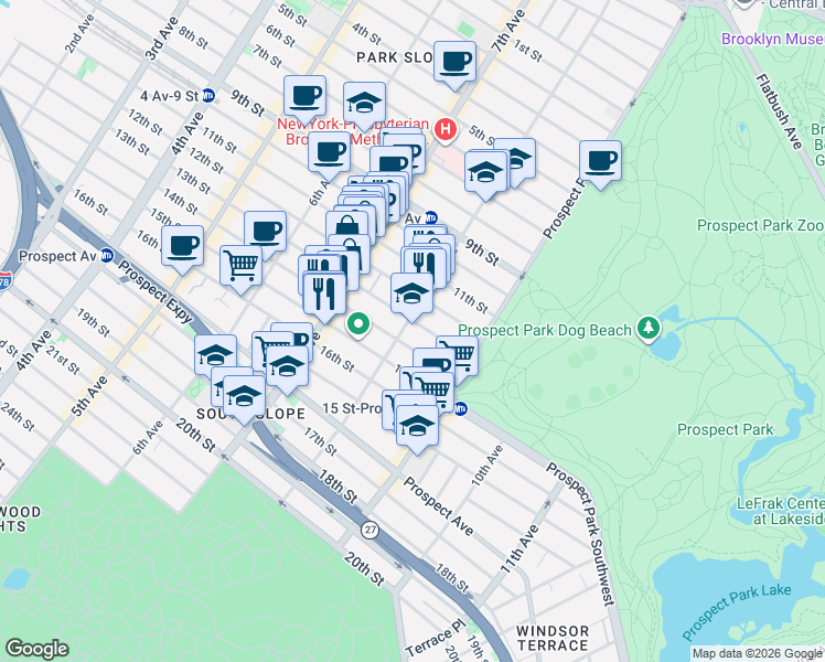 map of restaurants, bars, coffee shops, grocery stores, and more near 445 13th Street in Brooklyn