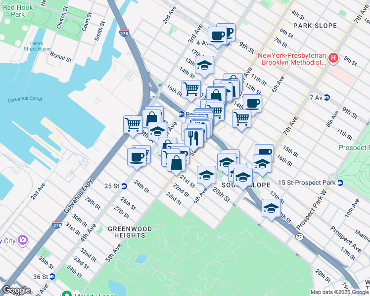 map of restaurants, bars, coffee shops, grocery stores, and more near in Brooklyn