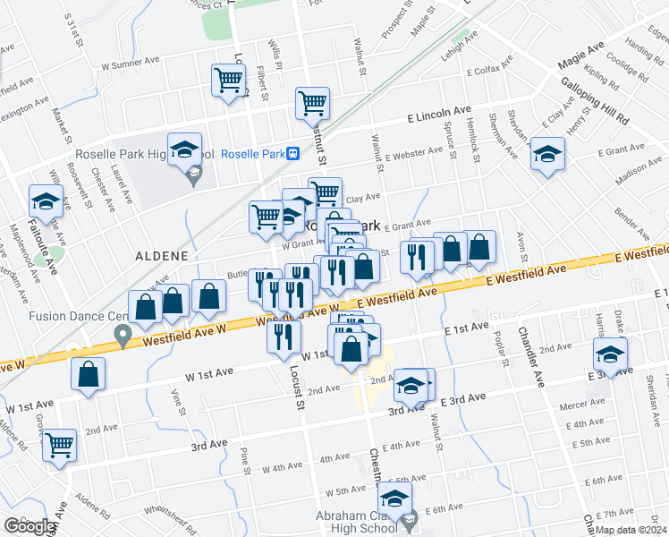 map of restaurants, bars, coffee shops, grocery stores, and more near 234 Chestnut Street in Roselle Park